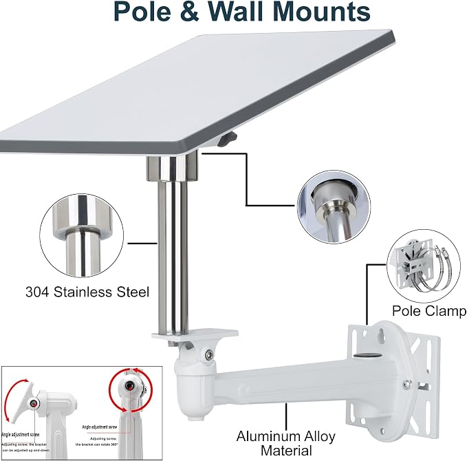 Compatible Starlink Mini Wall and Pole Clamp Mount Kit, Starlink Mini Compatible Accessory Bracket Holder Stand, Aluminum Alloy Bracket with 304 Stainless Steel Pipe for Outdoor