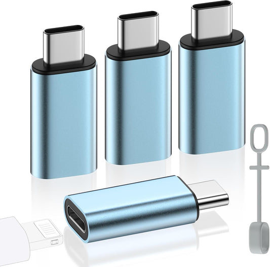 MoKo 4 Pack Lightning Female to USB C Male Adapter,USB-C Lightning Adapter for iPhone Air 17 16 15 Pro Max Plus, iPad Pro/Air, Galaxy,iPhone to USB C Adapter for Data Sync, NOT for Audio/OTG, Cyan