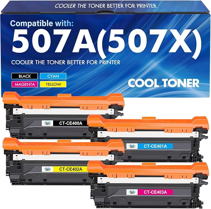 507A Toner Cartridge 4-Pack Compatible for HP 507A 507X CE400A CE401A CE402A CE403A 500 Color M551 Toner Cartridges for HP LaserJet Enterprise M551 M551n M551dn M551xh M570dn M570dw M575f Printer
