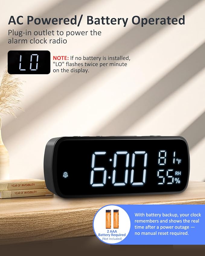 G Keni Digital Alarm Clock with FM Radio for Bedroom,2 Alarms with Large LED Display,USB Charger, Preset, Dimmer, Sleep Timer,Temperature,Relative Humidit, Adjustable Volume, Snooze
