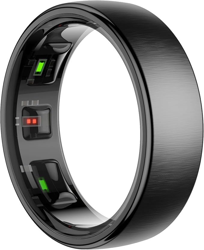 Smart Ring for Women Men,Fitness Tracker Ring with Sleep Monitor,Heart Rate,Blood Oxygen,Steps,Calories Tracker,IP68 Waterproof Smart Rings,5-7 Days Battery Life for iOS Android,No App Fee（Black,8）