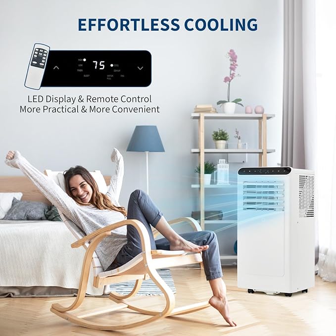 10000 BTU Portable Air Conditioners, Portable AC Unit for Room Up to 450 Sq.Ft, Cooling, Dehumidifier & Fan Modes, Remote Control, Dust Filter, 50 dB Quiet Operation, for Bedroom Office Apartment