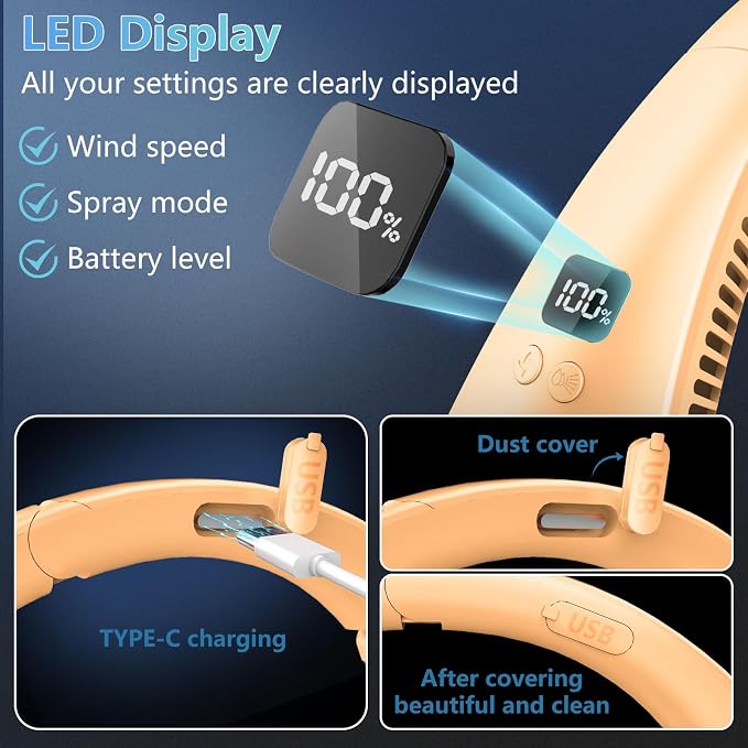 Portable Neck Fan-Misting Fan Portable Folding Cooling Fan for Your Neck,Mini Headphone Personal Neck Fan,Rechargeable Battery Operated Festival Gifts for Women Men Adults Kids Dad Mom