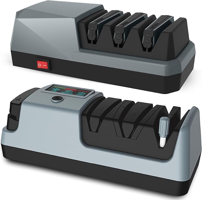 5 in 1 Adjustable Speed Electric Knife Sharpener(Grey)&3 Stage Electric Knife Sharpener(Grey)