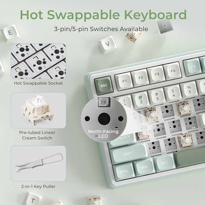 RK ROYAL KLUDGE R98 Pro Wired Mechanical Keyboard, RGB PC Gaming Keyboard with Number Pad and Volume Knob, Gasket Mount, MDA Profile PBT Keycaps, for Win/Mac, Hot Swappable Linear Cream Switch