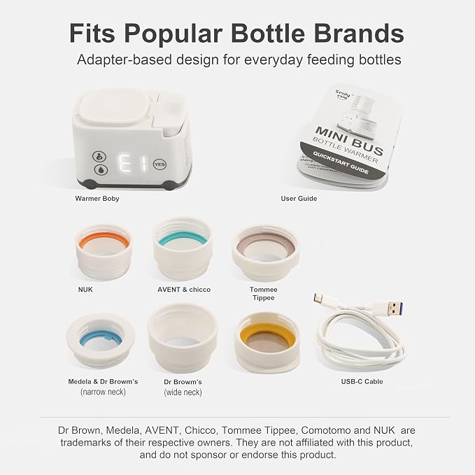 Portable Bottle Warmer Travel Bottle Warmer for Breastmilk with 6 Adapters Leak-Proof Baby Bottle Warmer