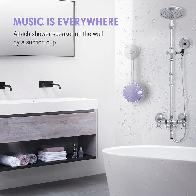 INSMY C12 IPX7 Waterproof Shower Bluetooth Speaker, Portable Small Speaker, Speakers Bluetooth Wireless Loud Clear Sound Support TF Card Suction Cup for Kayak Canoe Beach Gift (Purple)