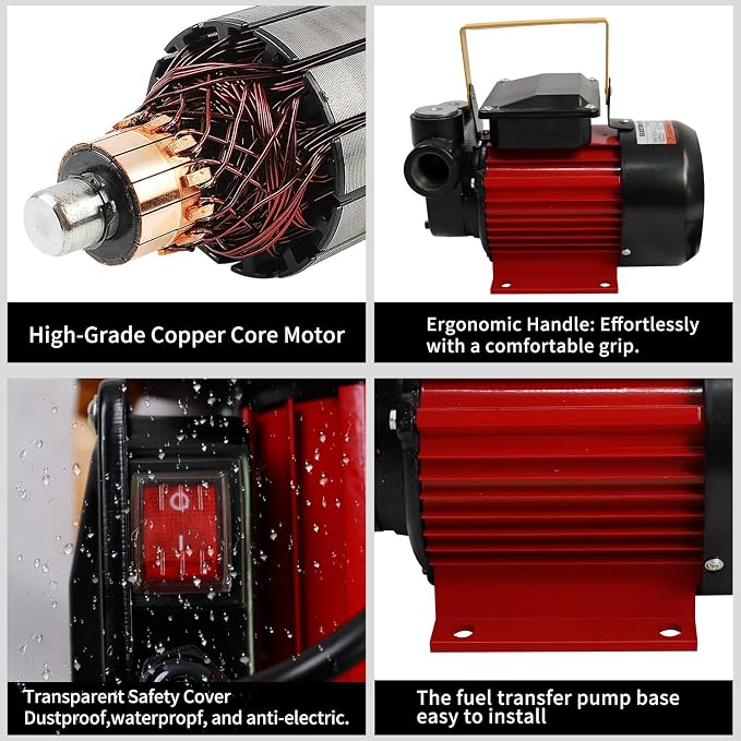 110V 16GPM Electric Fuel Transfer Pump Kit - Self-Priming Diesel/Kerosene/Bio Pump w/Auto Shut-Off Nozzle & Hose, Cast Iron/Aluminum Construction