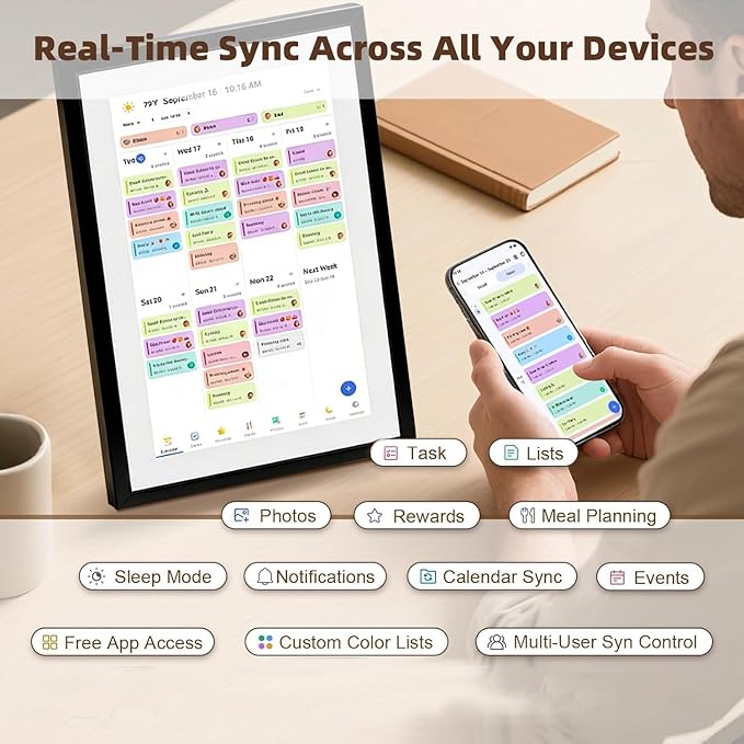 10.1 Inch Digital Calendar with Touchscreen Full HD Interactive Display, Wall & Desk Mountable Family Planner, Chore Chart, to-Do List & Meal Planner, Smart Digital Picture Frame Gift for Women Mom