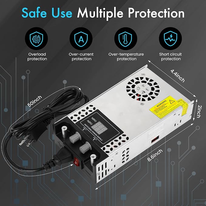 Adjustable 0-12V Power Supply 50A 600W, 110V AC to DC 0-12V Buck Converter 0-50A 600W Switching Power Supply with LCD Display Adjustable Voltage Current 12V 50A Transformer SMPS