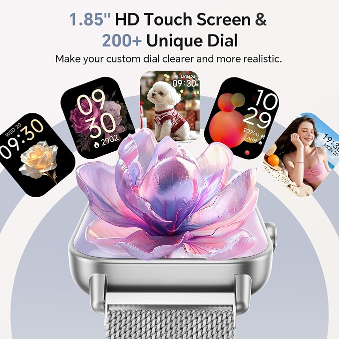Smart Watches for Women Men (2 Bands), 1.85" HD Alexa Smart Watch for Android Phones & iphone Compatible, 120 Sport Modes Fitness Watch, Heart Rate/SpO2/Sleep Tracker, 3ATM Waterproof Pedometer Watch