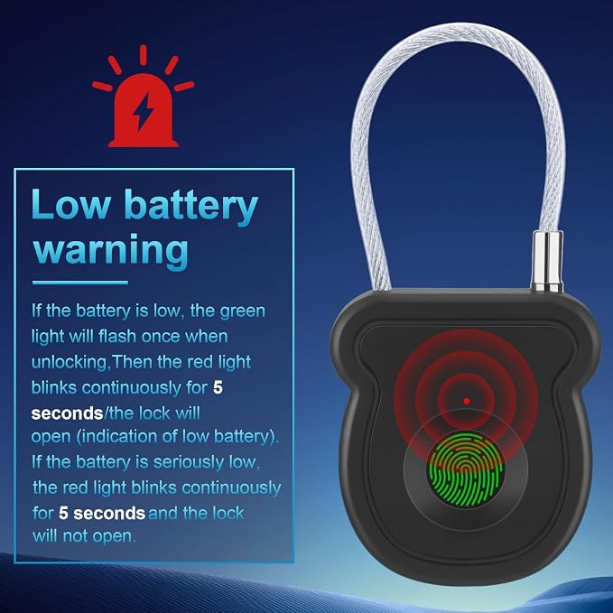 Fingerprint Padlock Lock with Key Backup, Biometric Metal Keyless Thumbprint Combination Lock, Waterproof, USB Rechargeable, for Gym Locker, School Locker, Luggage, Backpack, Suitcase