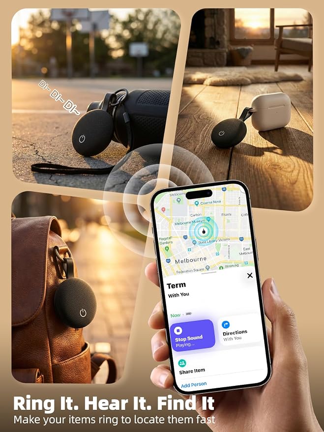 Air Tracker Smart Tags iOS & Android, Bluetooth Key Finder Locator with Sound, IP65 Waterproof Tracking Device, Replaceable Battery Item Finder for Luggage, Keys, Wallets, Pets, Backpack