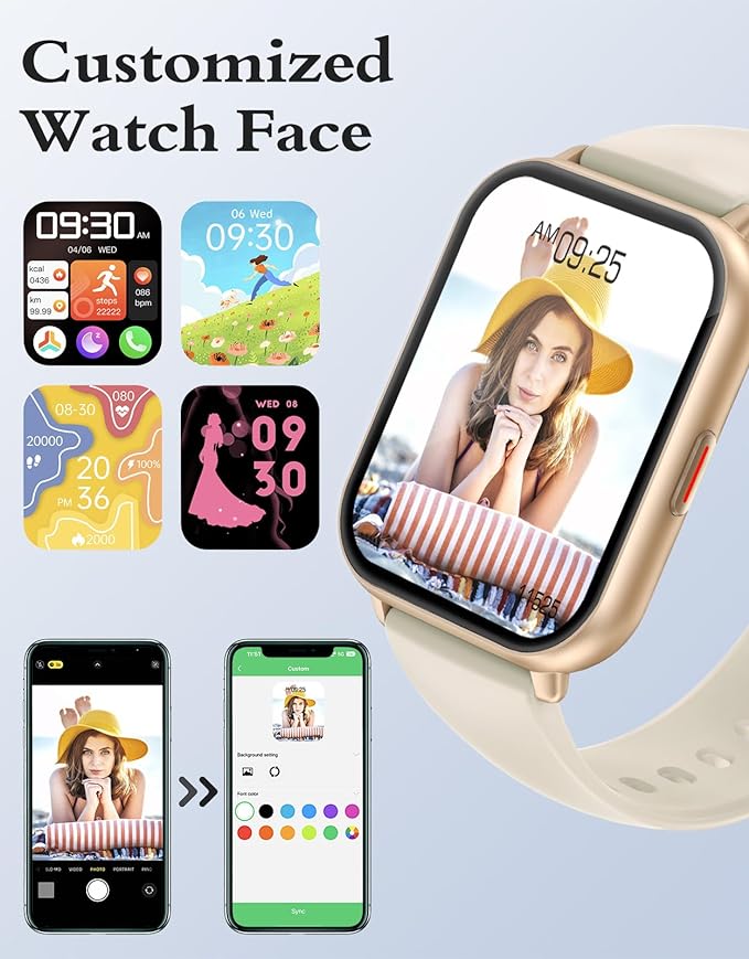 RUIMEN Smart Watches for Women Men (Answer/Make Calls, 2 Bands Included), 1.8" Smartwatch for iOS/Android Phones, Fitness Tracker Heart Rate/Sleep Monitor Digital Watch Waterproof Milky White