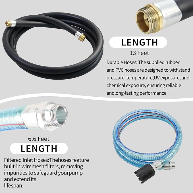 110V 16GPM Electric Fuel Transfer Pump Kit - Self-Priming Diesel/Kerosene/Bio Pump w/Auto Shut-Off Nozzle & Hose, Cast Iron/Aluminum Construction