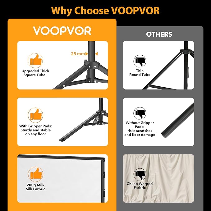 Outdoor Projector Screen with Stand: VOOPVOR 120 inch Portable Projector Screen Indoor - Upgraded Movie Screen 16:9 4K HD - Wrinkle-Free Lightweight Projection Screen with Carry Bag for Backyard Night
