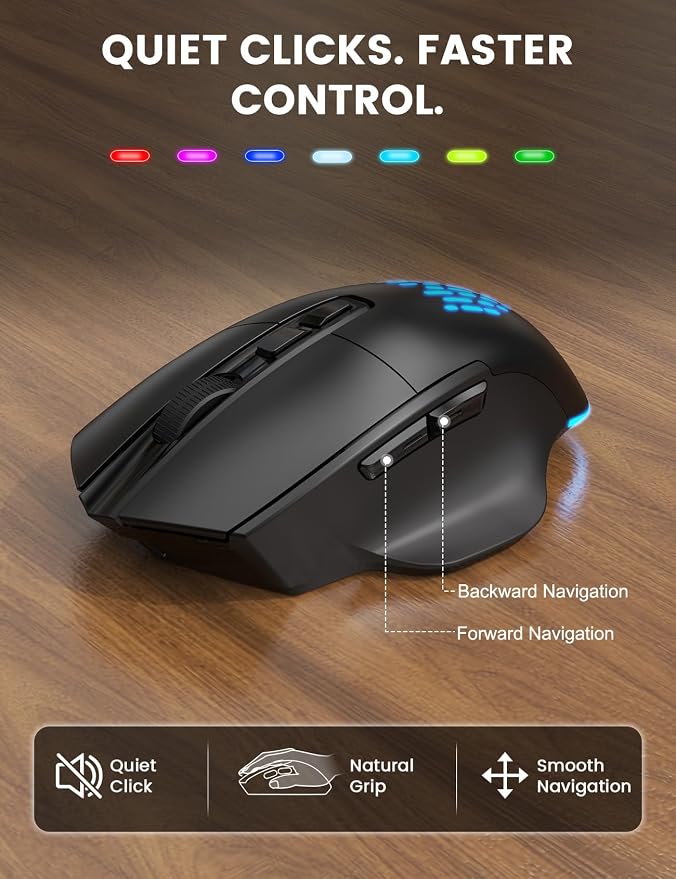 SABLUTE Wireless Keyboard and Mouse Combo Ergonomic - MA12Pro Wave Keyboard with Leather Wrist Rest for Comfortable Typing, RGB Backlit Rechargeable for Windows, Mac, PC, Laptop