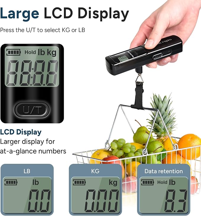 travel inspira Luggage Scale, Travel Essentials, Portable Digital Hanging Baggage Scale for Travel, Suitcase Weight Scale