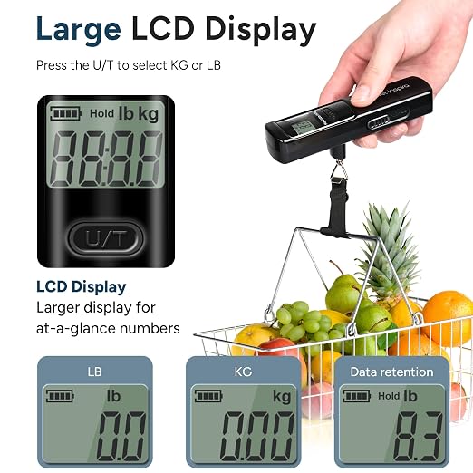 Battery-Free Luggage Scale – No Batteries Needed, Portable Digital Hanging Suitcase Weight Scale for Air Travel & Checked Bags, 110lb/50kg, LCD Display, Compact Travel Accessory