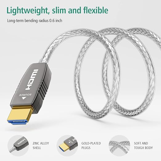 RUIPRO Crystal 8K HDMI Ultra High Speed Latest 2.1b Certified Fiber Optic Cable 33 Feet 8K60Hz 4K120Hz 48Gbps eARC HDR HDCP2.3 for RTX4080/4090/3080/3090 Xbox PS5 AVR Projector LG/Samsung/Sony