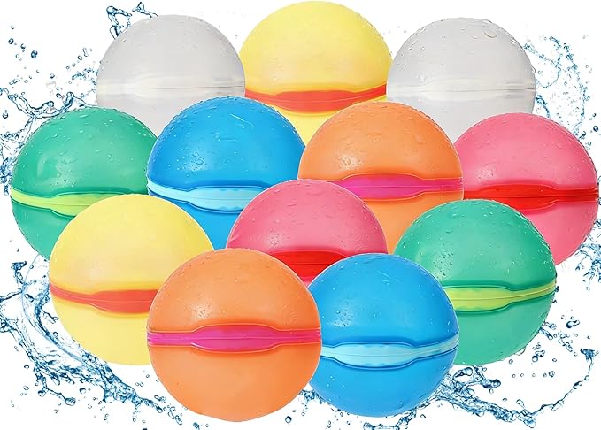 Reusable Water Balloons, 12 Pack Magnetic Refillable Water Balloons Quick Fill, Summer Fun for Kids Outdoor Pool Water Toys, Reusable Summer Outdoor Toys (12pcs)
