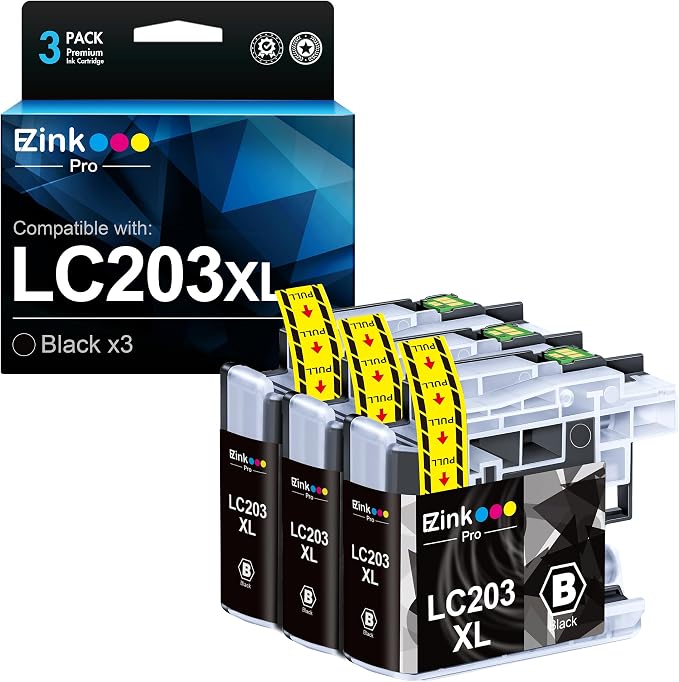 E-Z Ink Pro LC203XL Compatible Ink Cartridge Replacement for Brother LC203 XL LC201 to Use with MFC-4320DW MFC-J4420DW MFC-J4620DW MFC-J460DW MFC-J480DW MFC-J485DW MFC-J5520DW J5620DW (Black, 3 Pack)