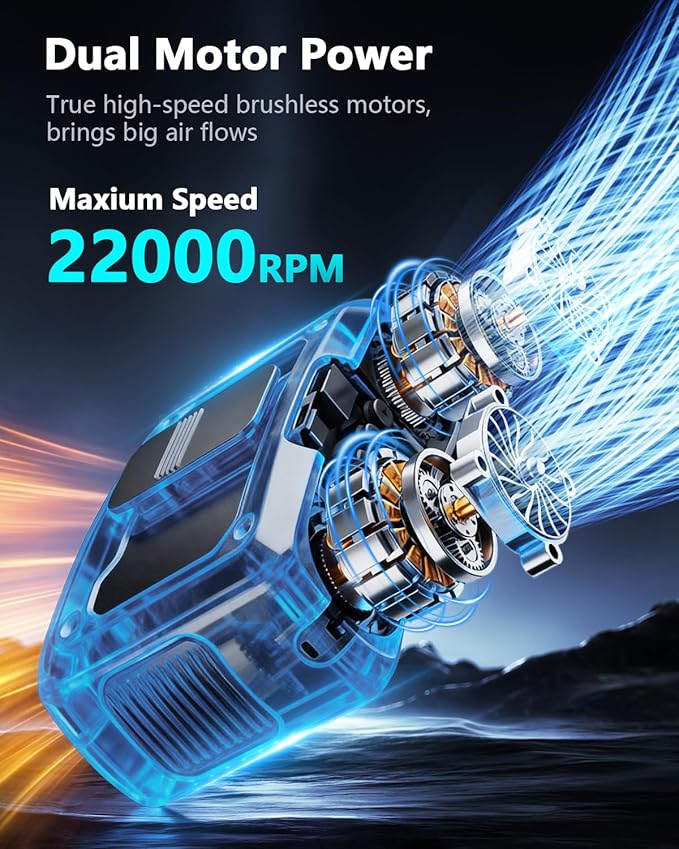 20000mAh Personal Fan - 22000RPM Dual Motors Rechargeable Fans with 200% Strong Airflow True High Speed, Up to 41H Cooling Time Portable Waist Fan for Jobsite Travel World Cup, Gifts for Men Dad Him