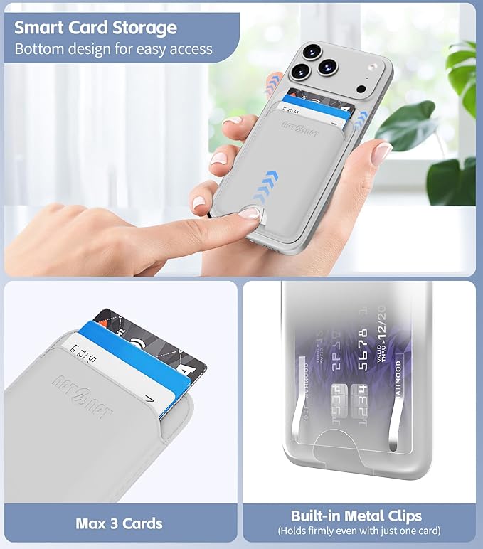 for MagSafe Wallet with Find My Tracking, Ultra-Slim, 3-Card RFID Holder, Strong Magnetic Wallet for iPhone 17/16/15/14/13/12 Pro Max Air Plus, Wireless Charging, White