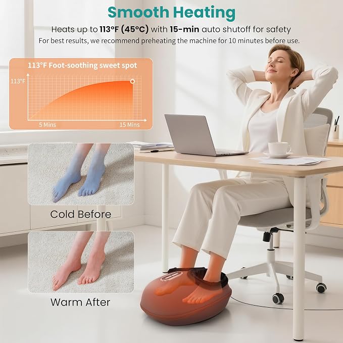 Nekteck Shiatsu Foot Massager with Heat, 2026 Upgraded Air Compression Electric Heated Feet Massage for Neuropathy Plantar Fasciitis, Deep Kneading Therapy Improve Blood Circulation, Size Up to US 13