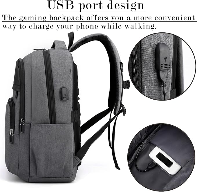 Game Cosole Backpack Travel Bag Travel Carrying Case for PS5/PS4 Console and Accessories (Grey)