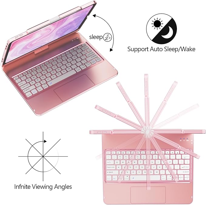 GGH Touch for iPad Keyboard Case Air 13 (M3 2025 / M2 2024) &12.9 iPad Pro (6th,5th,4th,3rd Gen),360° Rotatable Protective Cover Multi-Touch Trackpad Keyboard Case with Pencil Holder - Rose Gold