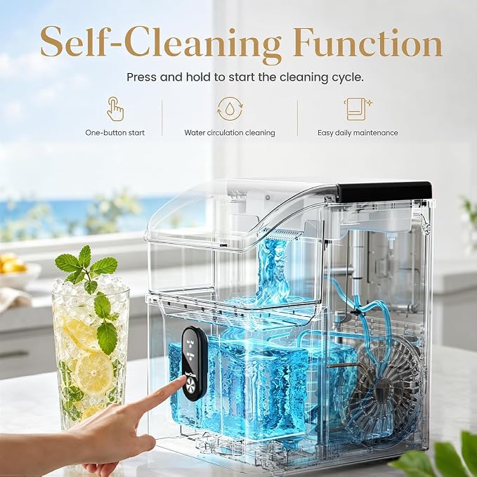 Kismile Nugget Ice Makers Countertop,35Lbs/24H,Portable Sonic Ice Machine with Self-Cleaning,One-Click Operation for Home/Office(Stainless Steels Silver)