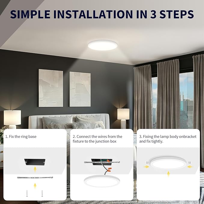 mw 4 Pack 12 Inch LED Flush Mount Ceiling Light Fixture, Flush Mount Ceiling Lights, 2700K/3000K/3500K/4000K/5000K, 25W, 120V, Dimmable Slim LED Ceiling Light for Bedroom Hallway Kitchen