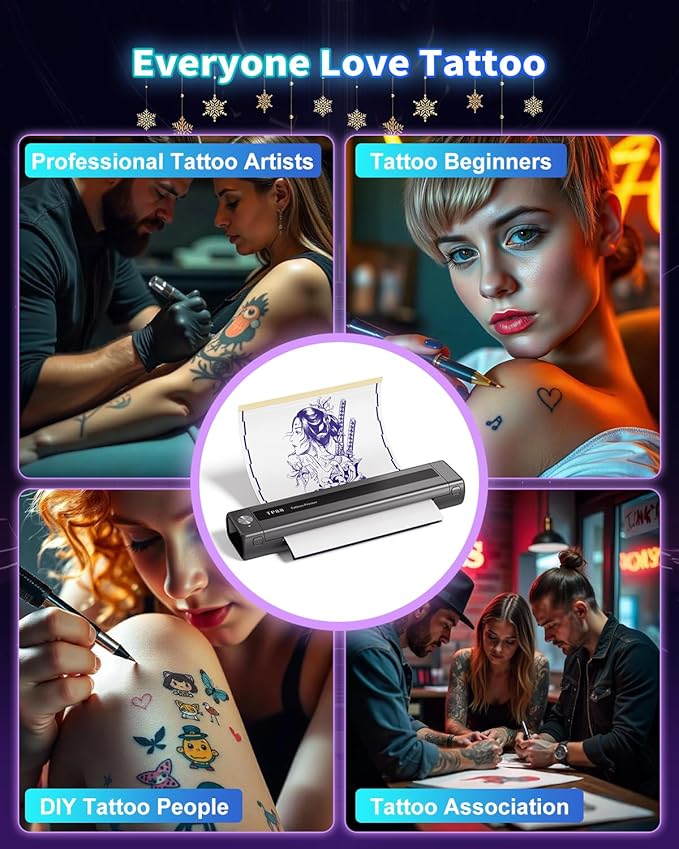 TP88 Wireless Tattoo Transfer Stencil Printer, Thermal Tattoo Machine with 10pcs Free Stencil Paper, Compatible with Smartphone & PC, Portable Printer for Artists & Beginners, Gray