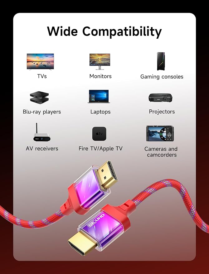 JSAUX 10K 8K HDMI to HDMI Cable 2.1 2 Pack 3ft/1m, 48Gbps Ultra High Speed Super Slim HDMI Cable Braided Cord, 8K@60Hz 4K@120Hz HDCP 2.2&2.3, eARC, ARC, CEC Compatible with TV/Laptop/PS5/Xbox & More