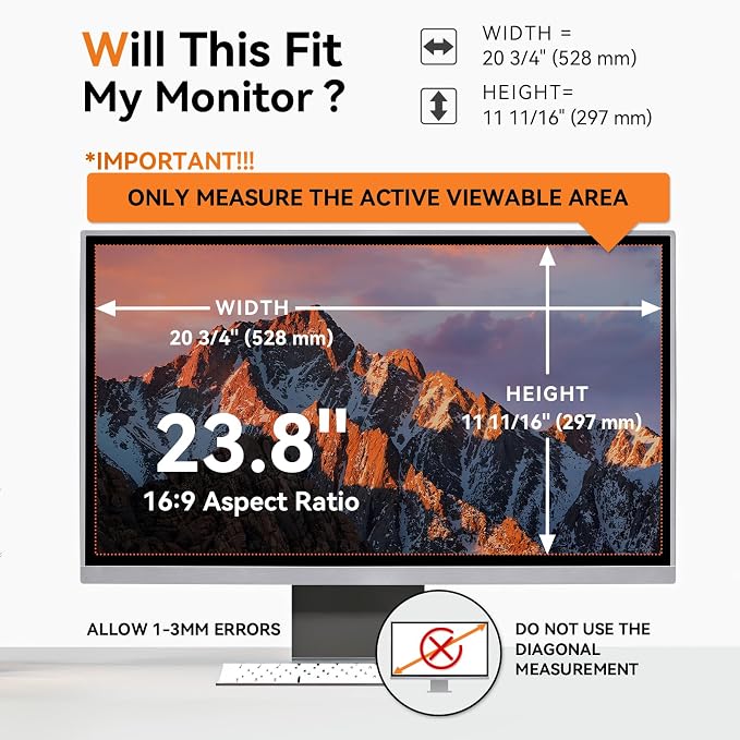 [2 Pack] 23.8 Inch Computer Privacy Screen for 16:9 Aspect Ratio Widescreen Monitor, Eye Protection Anti Glare Blue Light Computer Monitor Privacy Filter, Removable Anti-Scratch 23.8in Protector