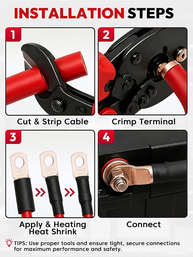 1/0 AWG 40FT Copper Clad Aluminum Battery Cable Kit, 0 Gauge 20FT Red + 20FT Black CCA Power/Ground Wire with 20PCS Ring Terminals & 3:1 Heat Shrink Tubing for Car Audio, RV, Solar, Inverter