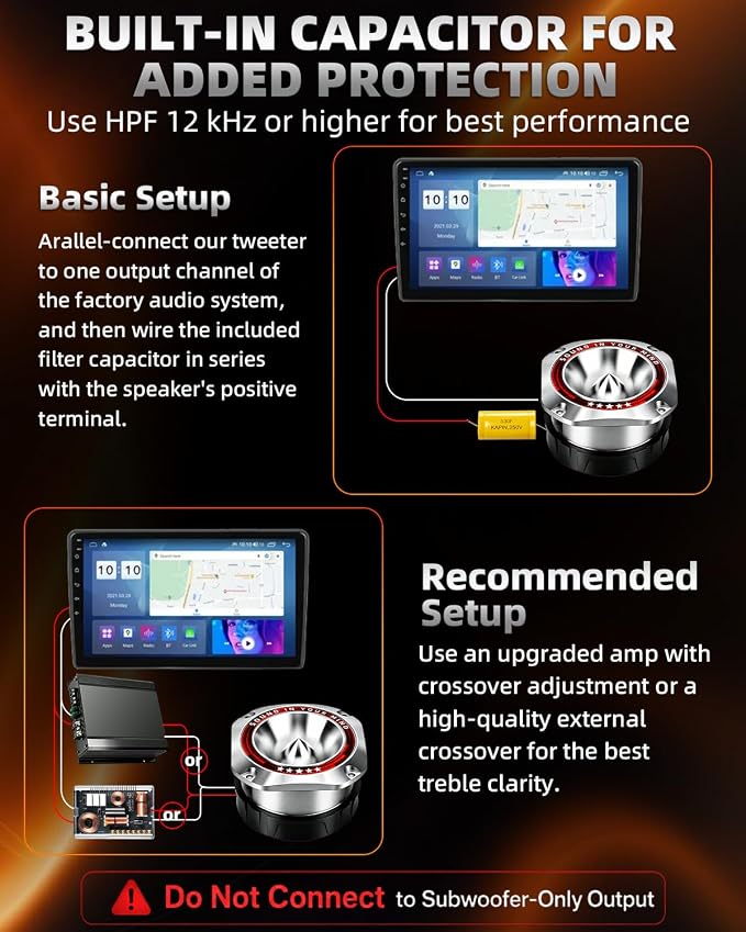 4 Inch Super Tweeters for Car Audio, 1200W MAX 4 Ohm Bullet Tweeter Speakers Pair, 107dB Titanium Compression Drivers with 1.5 Inch Voice Coil for Door Panels Speaker Boxes