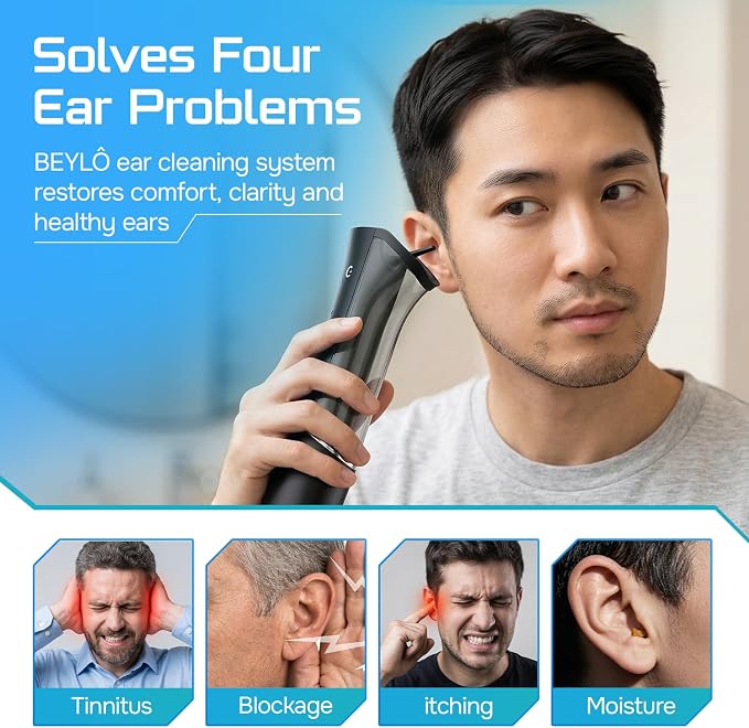 Ear Wax Removal Kit – Ear Cleaner for Adults and Kids – Dual Tank Design, 4 Nozzles, 4 Cleaning Modes, IPX6 Waterproof, One-Hand Operation – USB-C Rechargeable Electric Earwax Irrigation Device