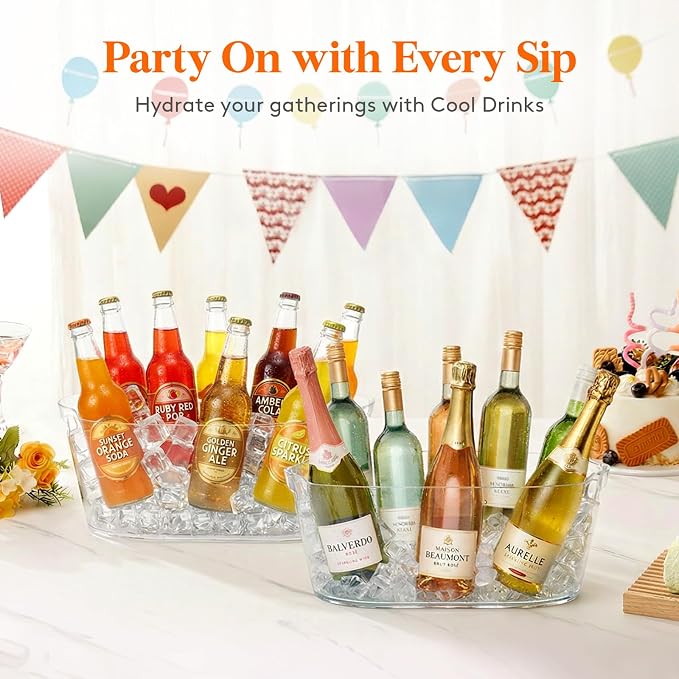 Lifewit 13L Ice Bucket for Parties 2 Pcs, Large Beverage Tub with Scoop, Drink Cooler for Dirty Soda Bar, Portable Champagne/Wine/Beer/Juice Table Chiller for Outdoor Bar & Mimosa Bar Supplies