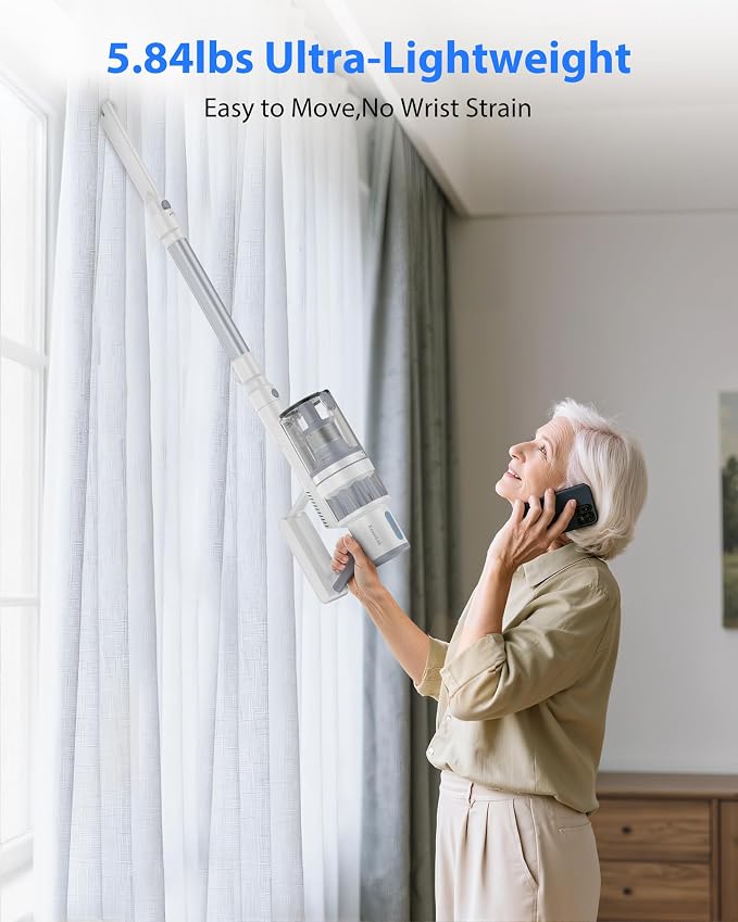 Cordless Vacuum Cleaner, 45KPA Stick Vacuum Cleaners for Home, 6-in-1 Rechargeable Lightweight Vacuum, Up to 35Mins Runtime