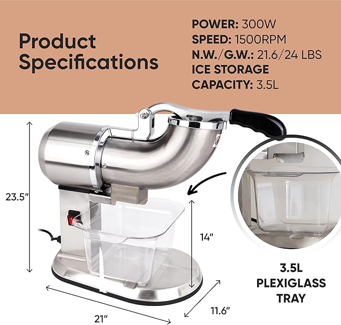 Tartle Kitchen - Stainless Steel Dual Blade Ice Shaver Snow Cone Maker Machine - Summer Parties & Refreshing Treats - Durable Easy to Use & Clean - Ideal for Catering, Restaurant & Commercial Kitchens