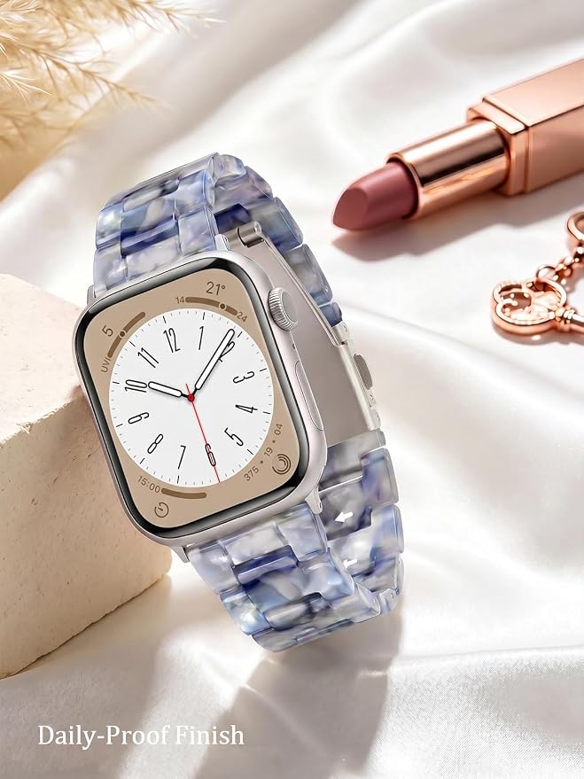 V-MORO Resin Bands Compatible with Apple Watch Series 11/10/9/8/7 Band 45mm 46mm Starlight Buckle Lightweight Fashion Strap Bracelet for iwatch Series SE/6/5/4/3/2/1(Pearlized Blue,42/44/45/46/49mm)