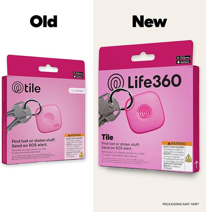 Tile by Life360 Mate Bluetooth Tracker, Keys Finder and Item Locator for Keys, Bags and More. Phone Finder. Both iOS and Android Compatible. 1-Pack (Pink Punch)
