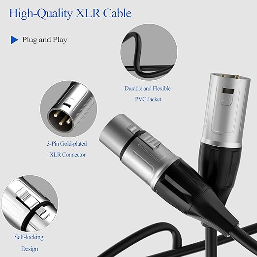 Tisino 6-Pack Multi-Colored XLR Mic Cable - 7.6m/25ft, Balanced XLR Male to Female Connectors for Recording Studio, Podcast, Mic Mixer, Amplifier