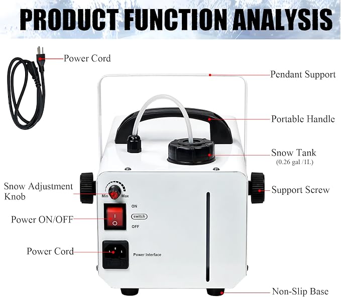 LANGXUN 800W Snow Machine with Manual & Wireless Remote Control, Fake Snow Maker Machine for Indoor & Outdoor, Adjustable Snowflake Amount for Christmas, Wedding Kids Party Stage Events