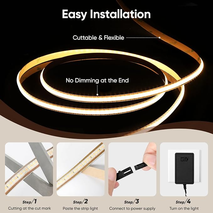 V4light Smart COB LED Strip Lights 16.4ft 24V, Tunable White 2700K–6500K Dot-Free Lighting, Alexa & Google Voice Control, App & Remote, CRI90+ Under Cabinet Lighting for Kitchen & Closet