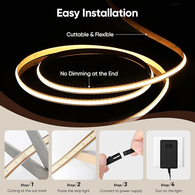 V4light Smart COB LED Strip Lights 32.8ft 24V, Tunable White 2700K–6500K Dot-Free Lighting, Alexa & Google Voice Control, App & Remote, CRI90+ Under Cabinet Lighting for Kitchen & Closet