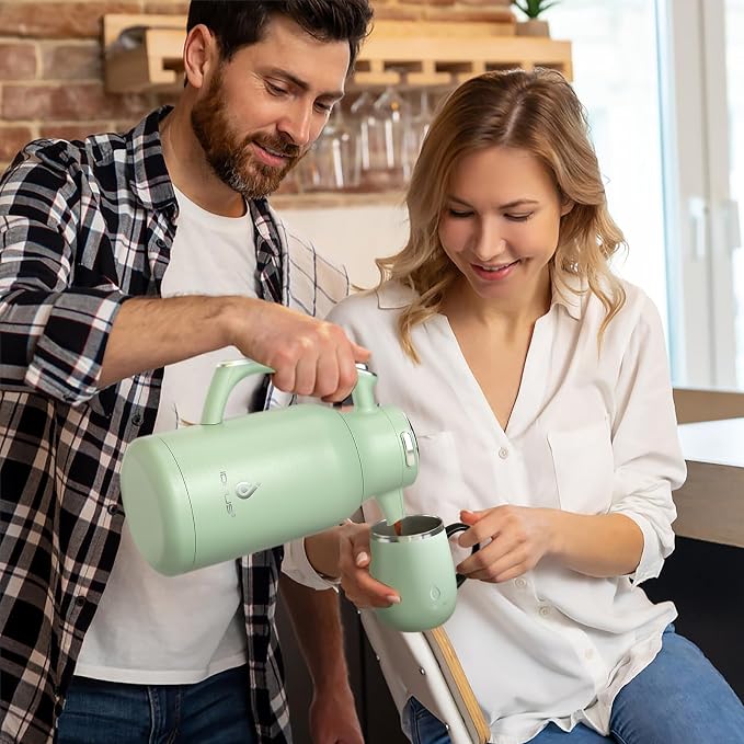 IDEUS Thermal Coffee Carafe, Stainless Steel Double Wall Insulated Vacuum Flask, Water Jug Coffee Server and Beverage Dispenser, Heat and Cold Retention (Avocado, 68, Fluid Ounces)