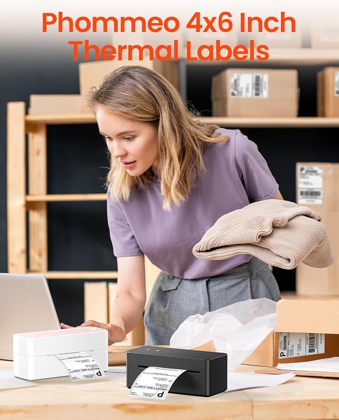 Phomemo Portable 4 Inch Label Printer with Pink 4X6'' Thermal Shipping Labels 500PCS